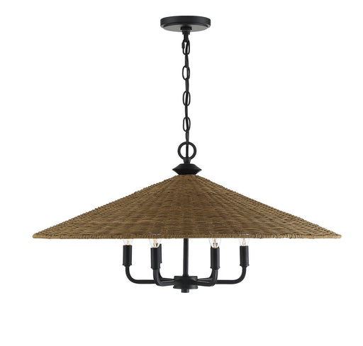 Savoy House 7-7772-6-180 Six Light Pendant, Matte Black w/Dark Rattan
