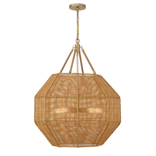 Savoy House 7-5106-5-177 Five Light Pendant, Burnished Brass/Rattan