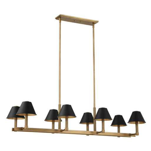 Thesis 207332A Eight Light Linear Chandelier, Natural Brass, Matte Black