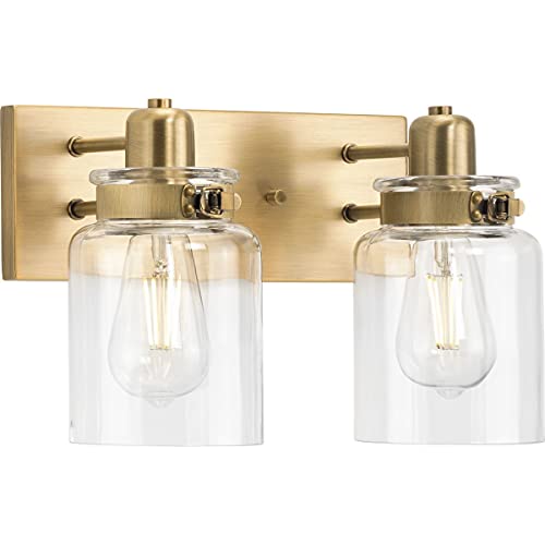 Progress P300046-163 Calhoun Collection Two-Light Vintage Brass Clear Glass Farmhouse Bath Vanity Light Alternate Image.jpg