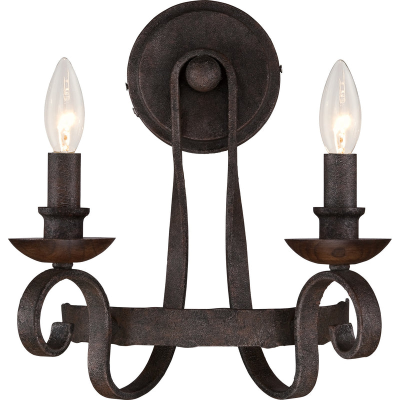 Quoizel NBE8702RK Noble Two Light Wall Sconce, Rustic Black Main Image.jpg